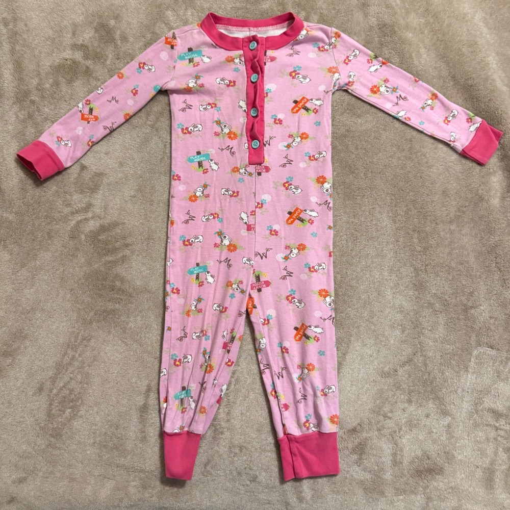 WellieWishers American Girl Pink Bunny Garden Print Union Suit Pajamas Size 4